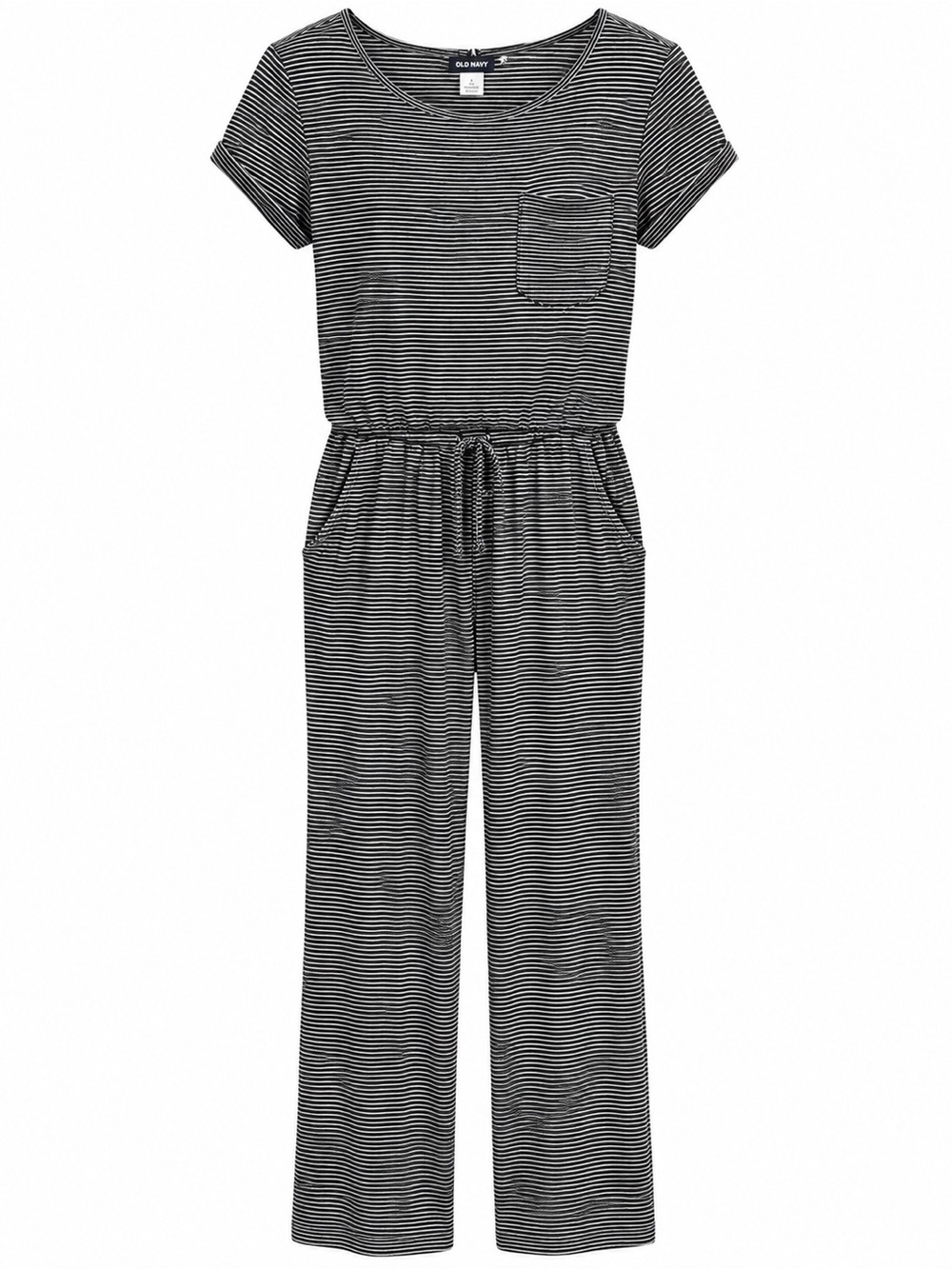 Old Navy Black and White Stripe Short-Sleeve Jumpsuit